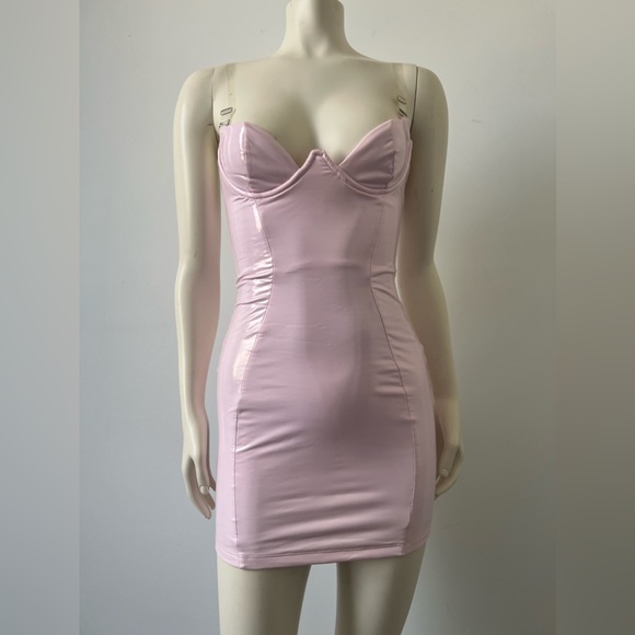 **SOLD*** Oh Polly Pastel Pink Vinyl Bodycon Mini Dress - Picture 2 of 10